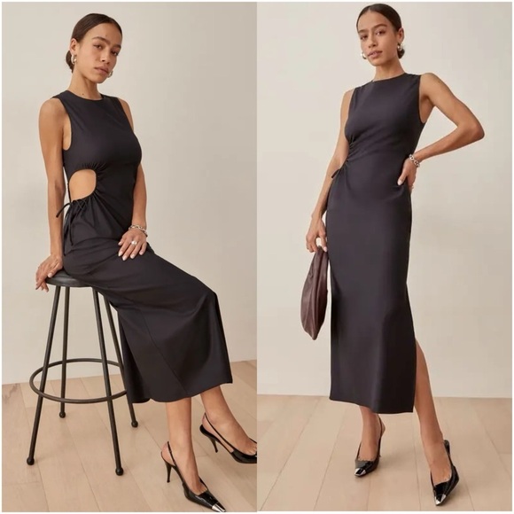 REFORMATION Doria Dress In Black - Picture 1 of 8